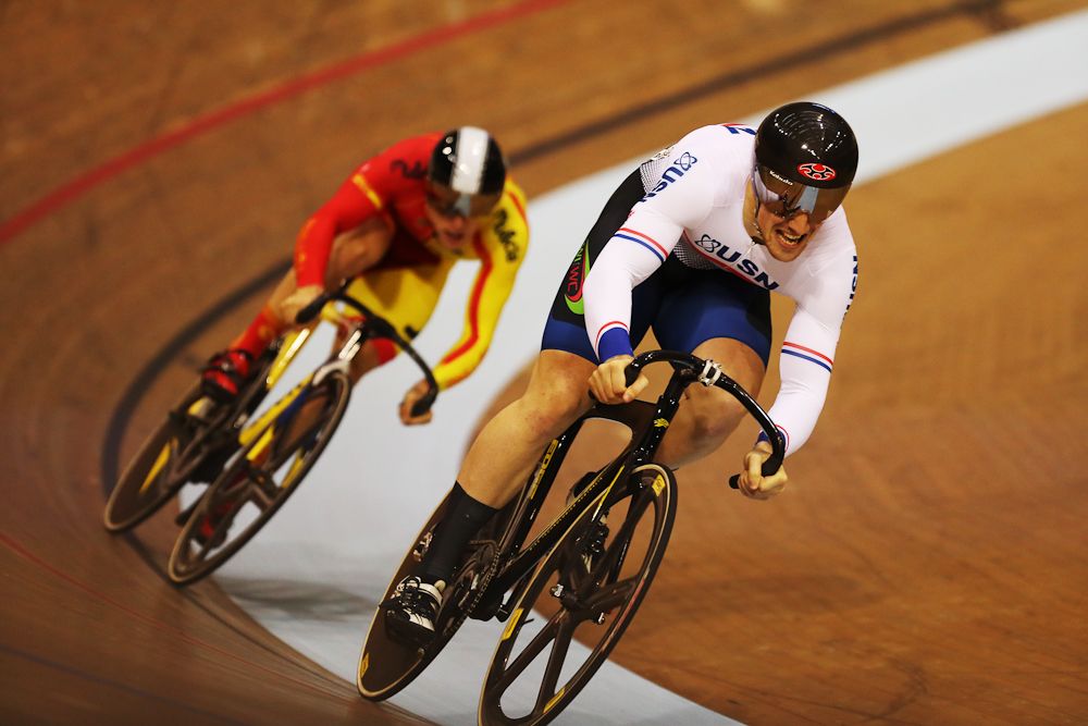 Lewis Oliva of Wales competes in the first round of the Men's Sprint