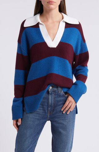 Suéter polo Harris Stripe de algodão, lã e caxemira