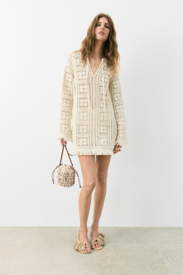 Crochet-Look Tunic Dress