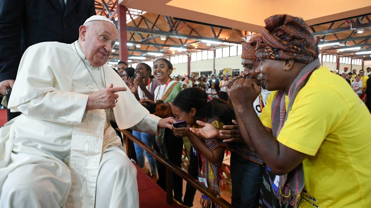 Pope Francis meets with Catholics at the Congress Centre in Dili, the capital of Timor-Leste, after his final engagement in the island nation