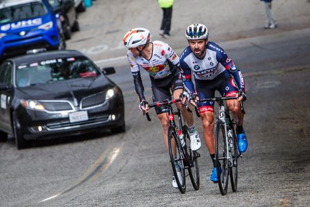 Franciso Mancebo (Canyon Bicycles) attacking with a Jelly Belly rider