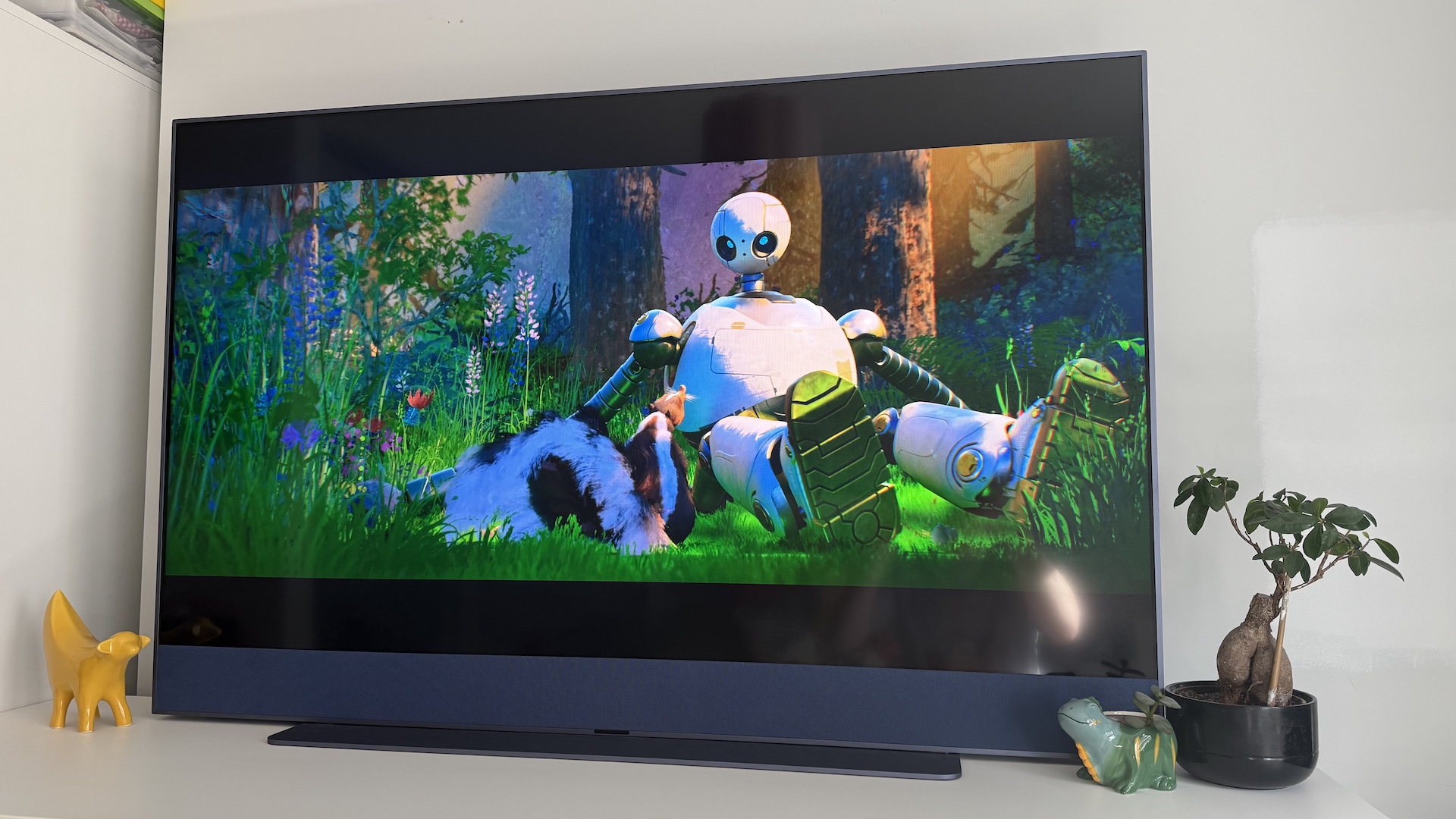 The Sky Glass Gen 2 screen on a white cabinet