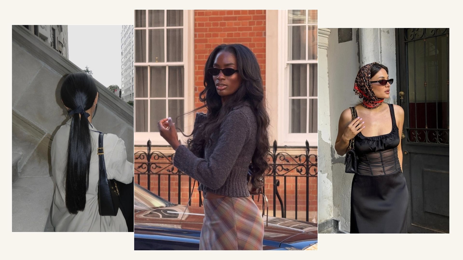 A collage containing imagery depicting various hairstyles, courtesy of @leatngu ; @_livmadeline ; @borislavasekova