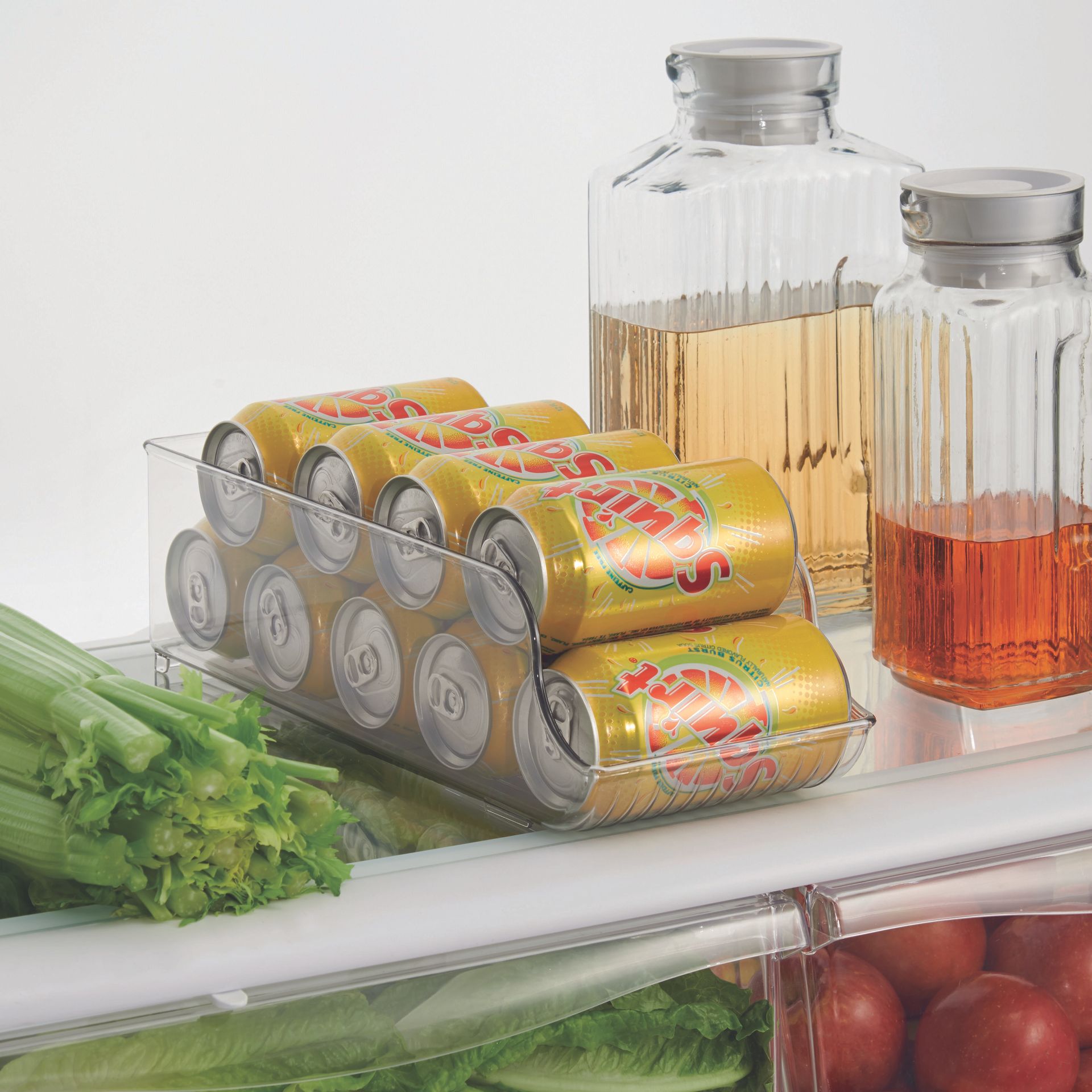 drinks stacked in a fridge