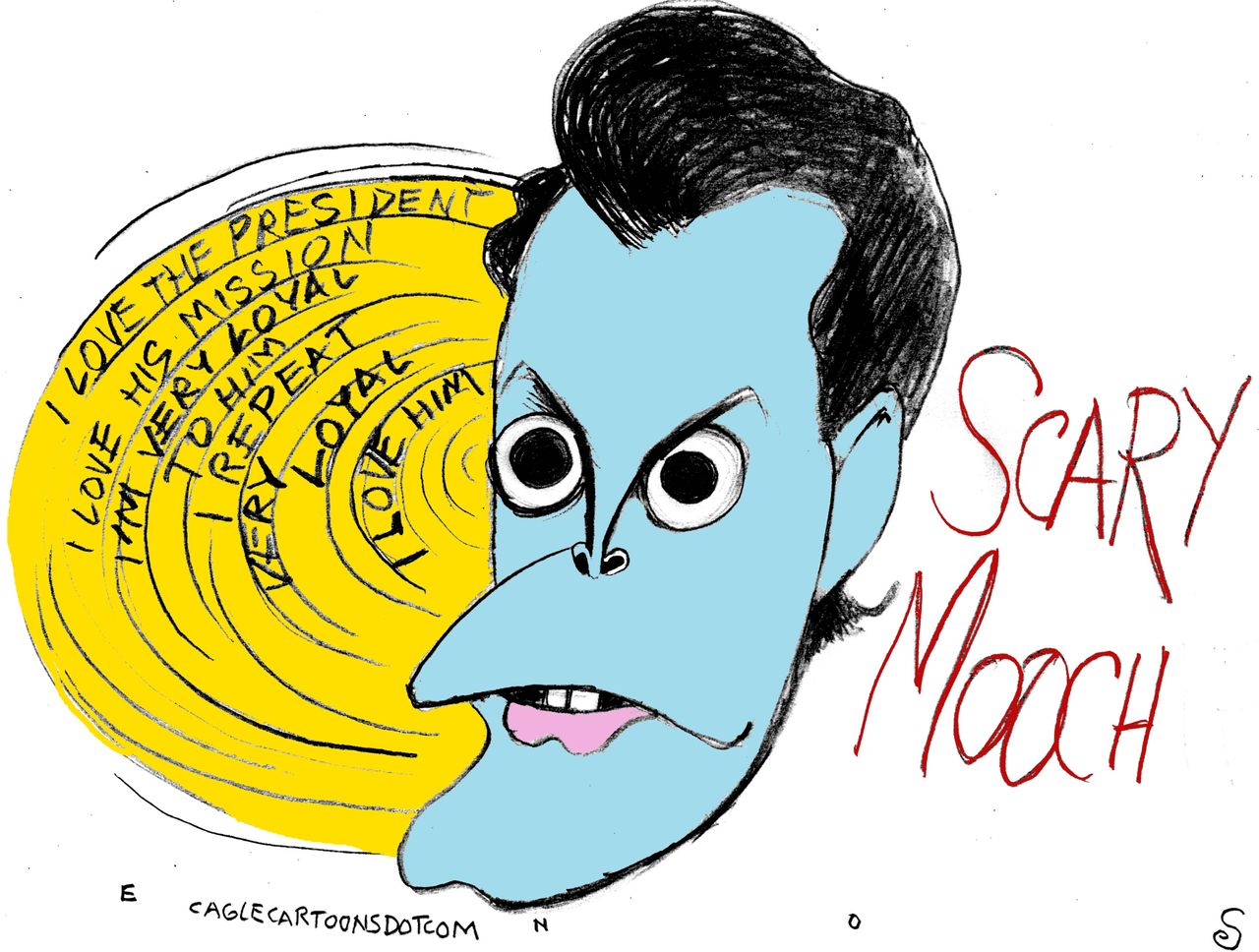 Political cartoon U.S. Trump Scaramucci communications press briefing