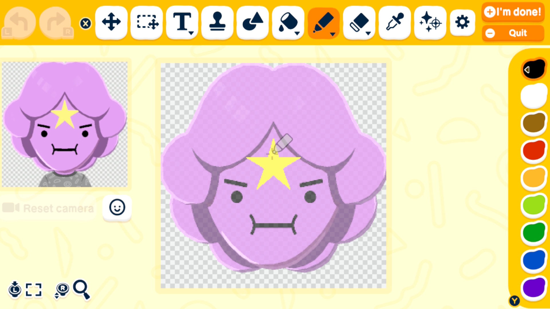 A view of the paint tool in the Mii maker for Tomodachi Life: Living the Dream