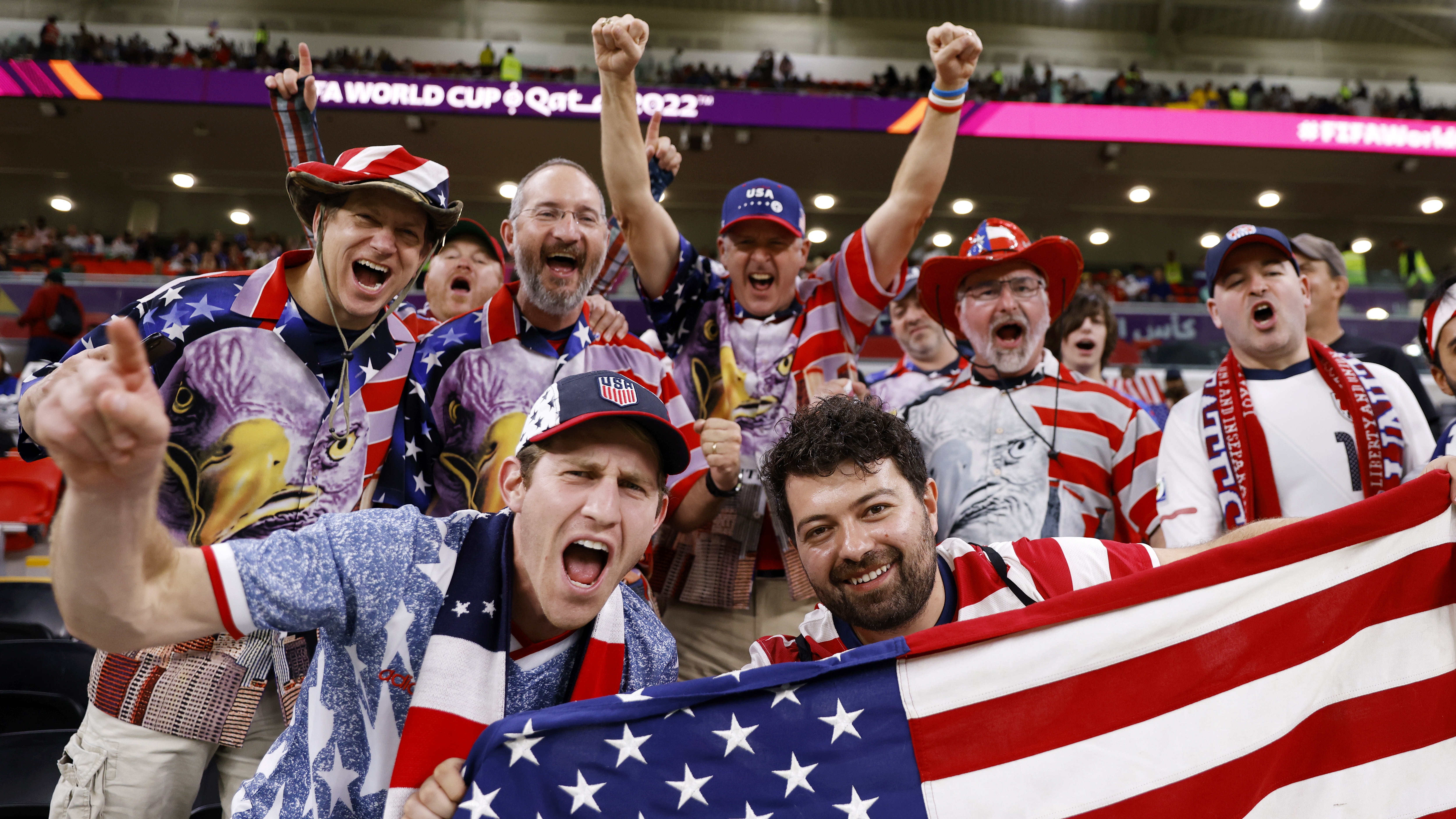 United States fans cheer to show their support prior to the FIFA World Cup match between USA and Wales (Photo by Buda Mendes/Getty Images)