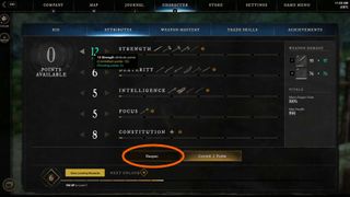 New World player attributes point respec button