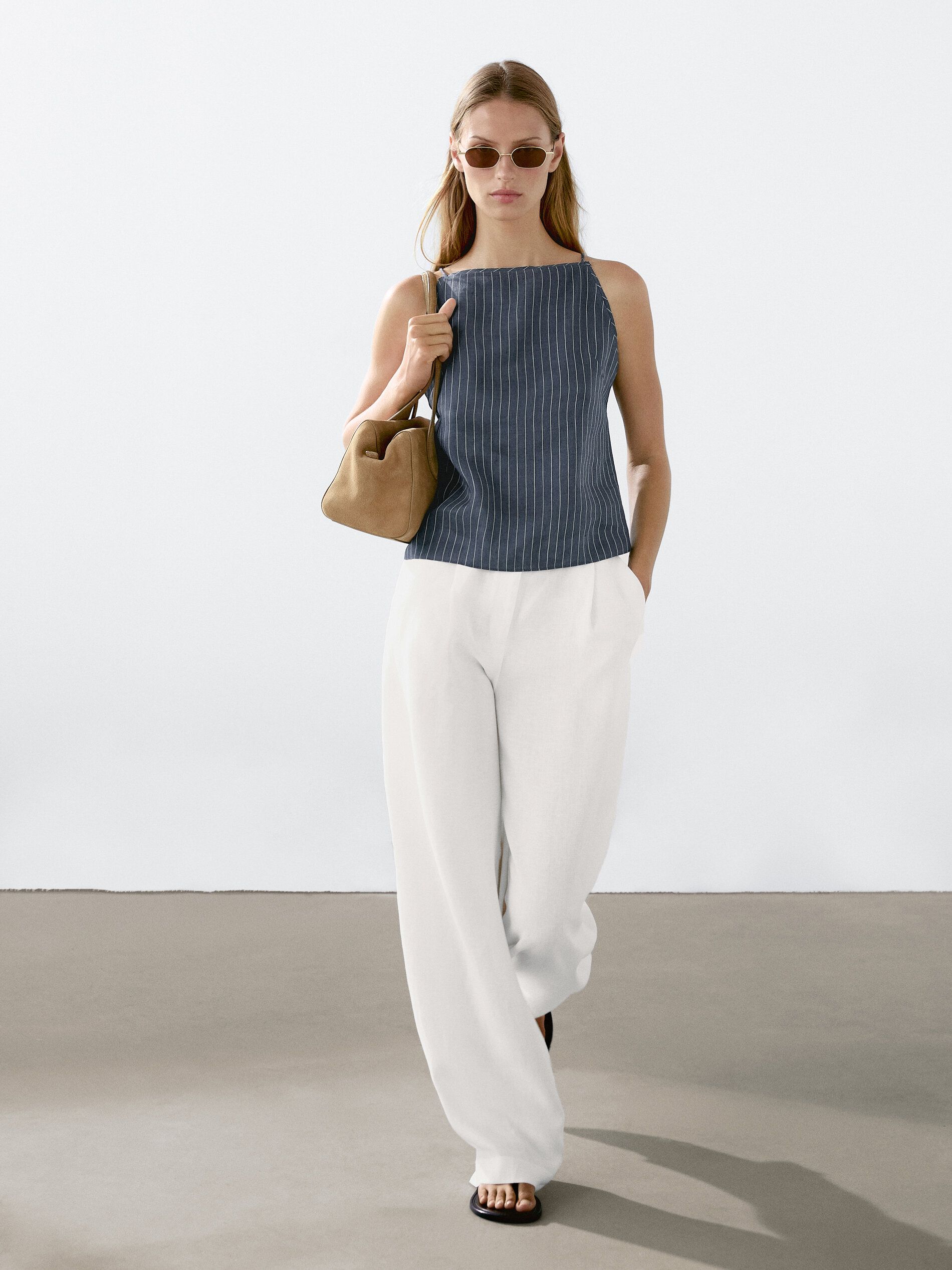 Striped Linen Blend Halter Top