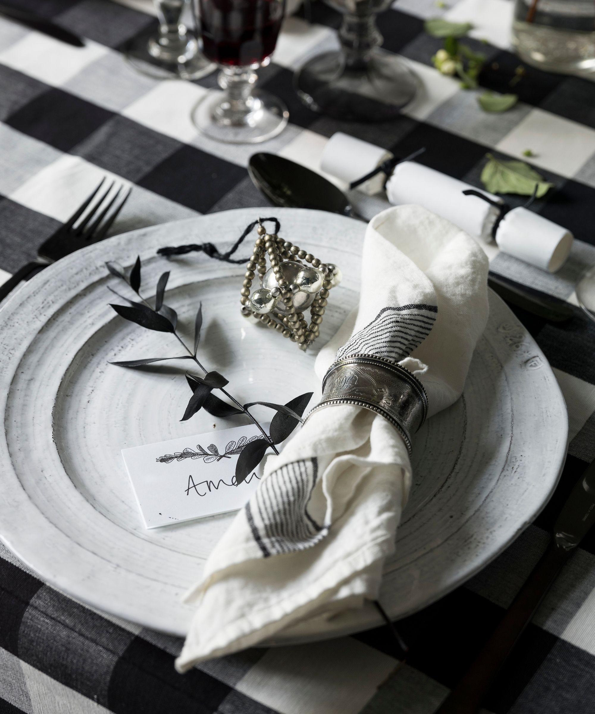 Monochrome Christmas table setting