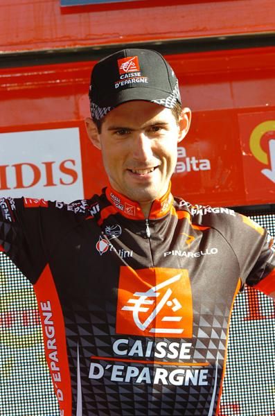 Imanol Erviti (Caisse d'Epargne) on the podium in the 2010 Vuelta a Espana.