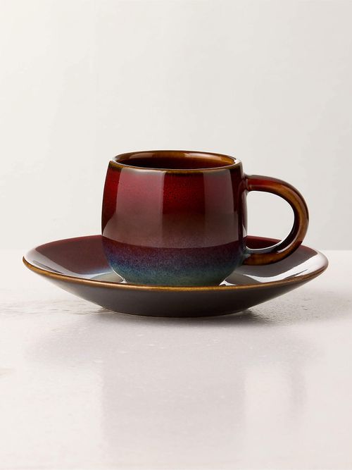 Mori Burgundy and Blue Espresso Cup and Saucer