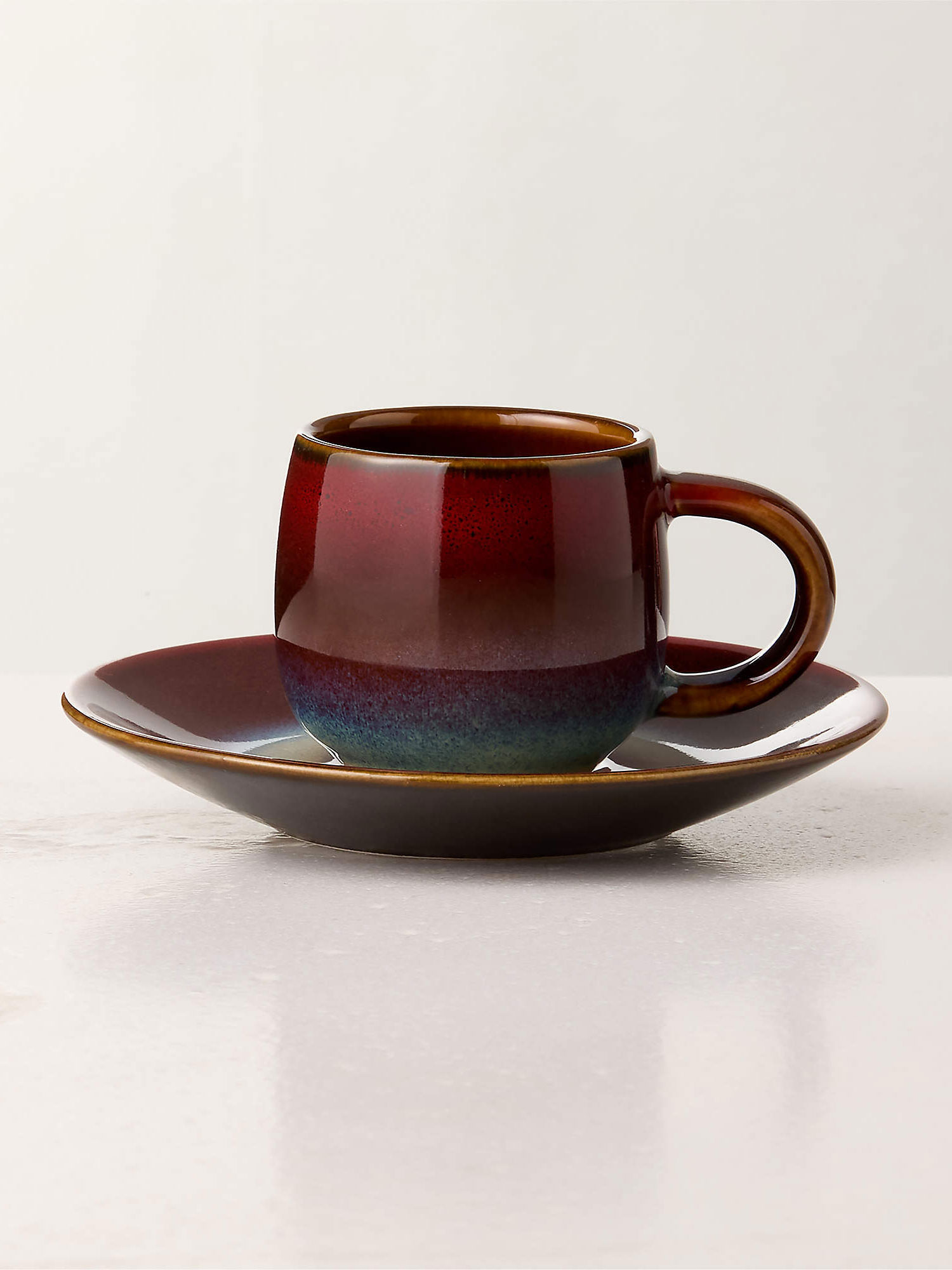 cb2, Mori Burgundy and Blue Espresso Cup and Saucer