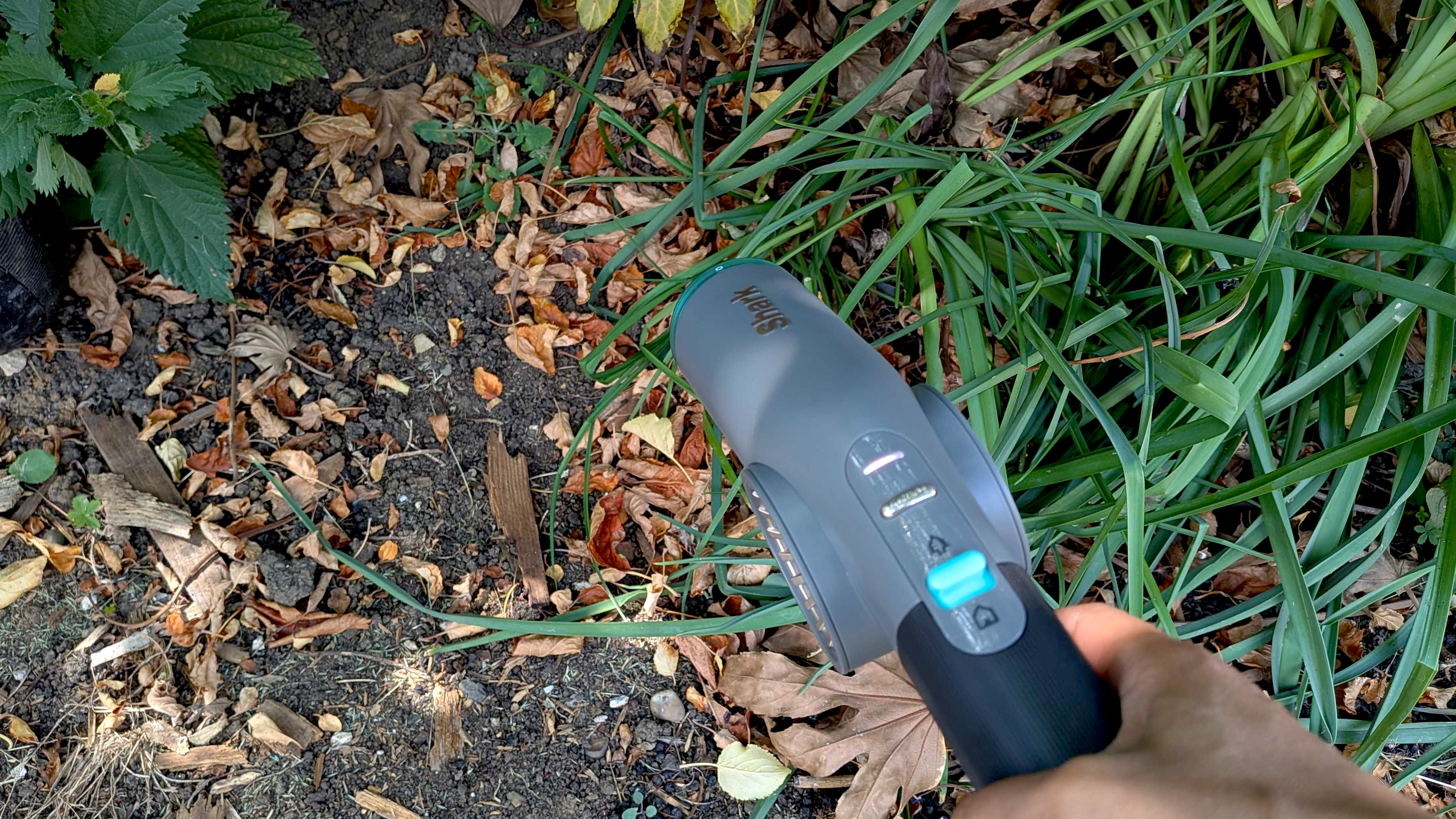 Shark BlastBoss blowing leaves