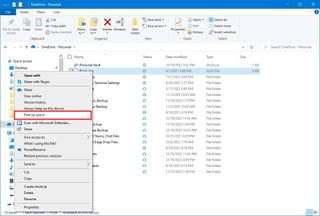 OneDrive Free Up Space option