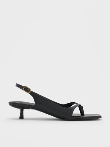 Rayne Square-Toe Kitten-Heel Thong Slingback Sandals