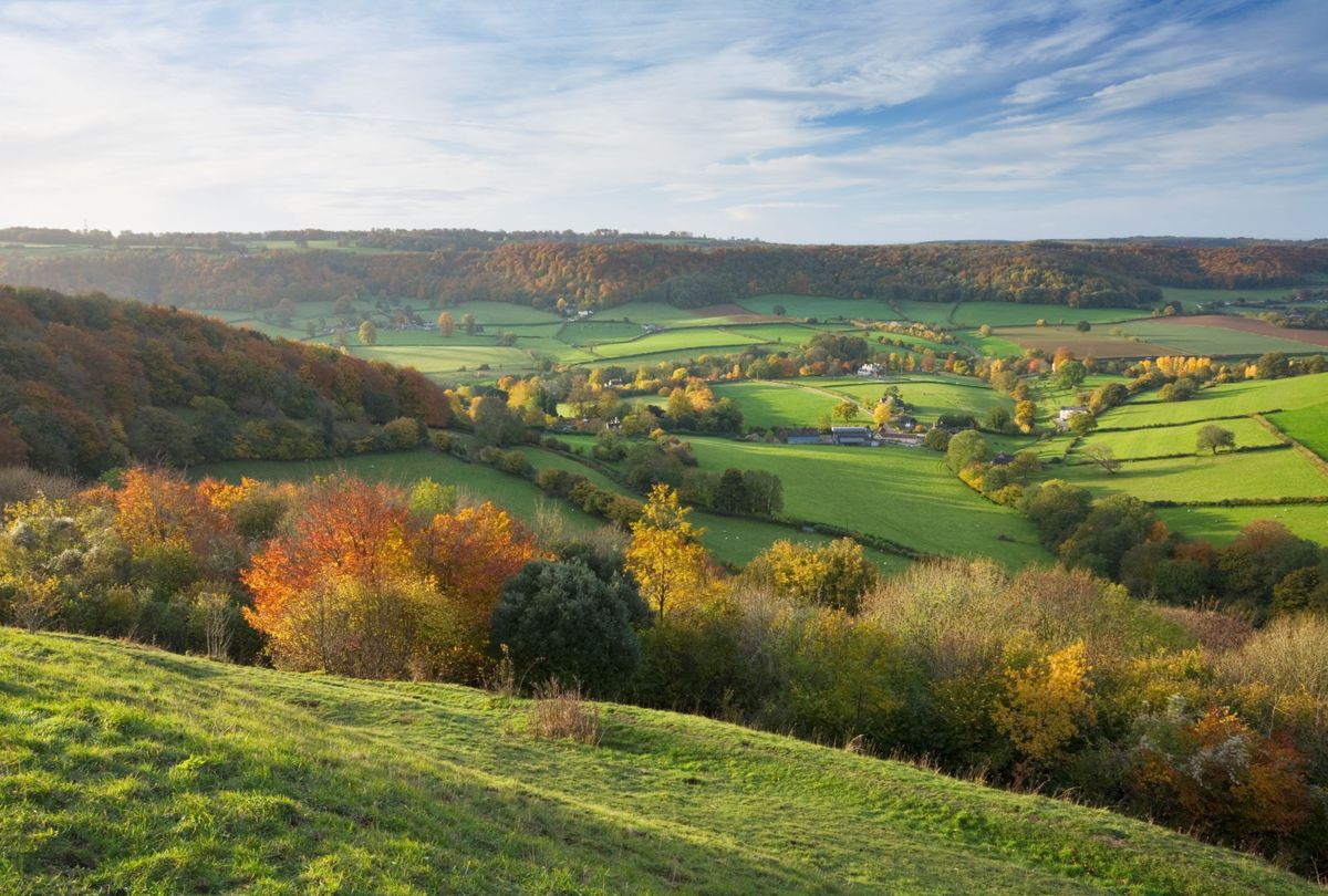 A view of fields of farmland in Britain