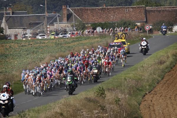 The peloton is led by the Rabobank team