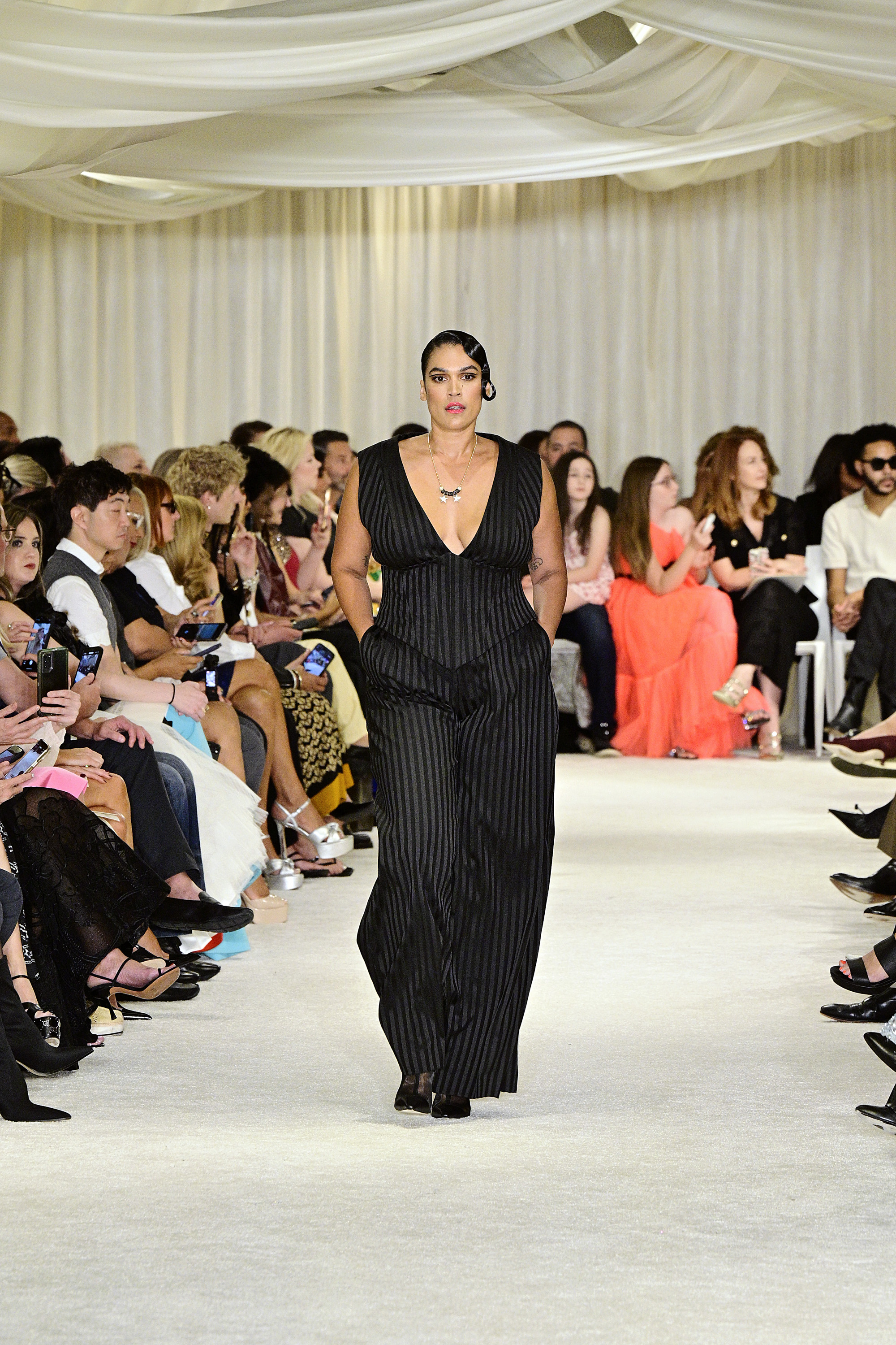 Jennifer Atile&amp;#769;mile backstage at NYFW for Christian Siriano.