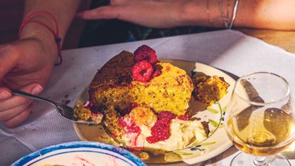 pistachio cake lemon raspberries 