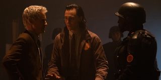 Tom Hiddleston as Loki with Owen Wilson as Mobius and Wunmi Mosaku in Loki Episode 2