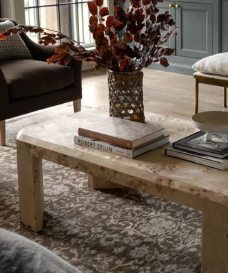 Coffee table styled with books