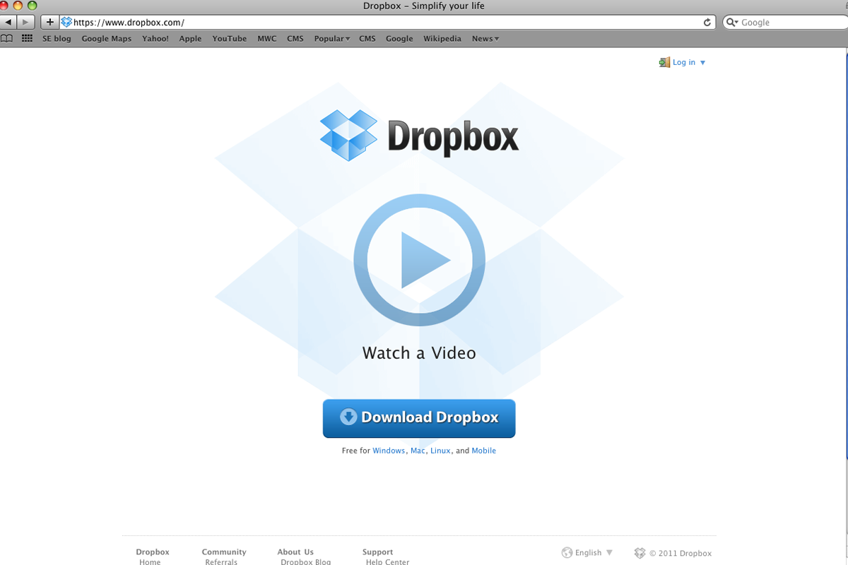 Dropbox home page