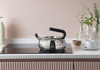 A stainless steel Bulbul kettle on a kitchen stove.