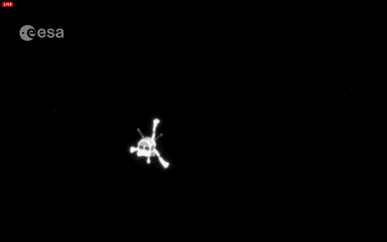 Europe&#039;s Rosetta orbiter photographs the mission&#039;s Philae lander after it deployed and headed down to the surface of Comet 67P/Churyumov-Gerasimenko on Nov. 12, 2014.