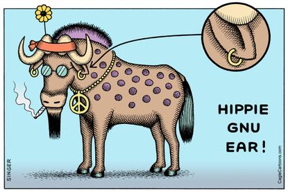 Editorial cartoon U.S. Hippie New Year