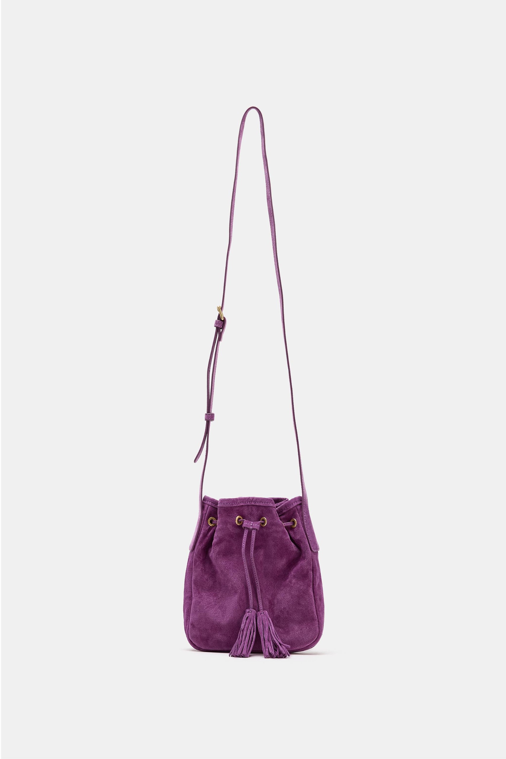 Gathered Leather Mini Crossbody Bag - Purple - One Size Only