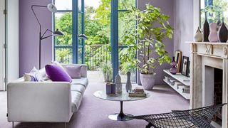 Living room decorated with the interior colour trends of 2024 Lavender