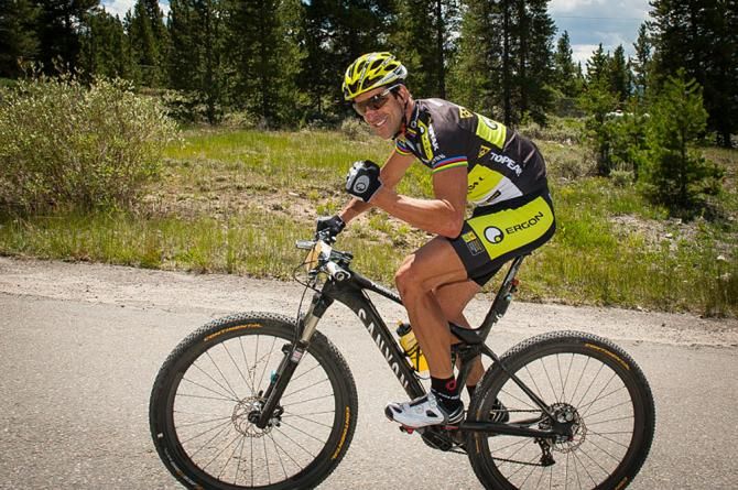 A confident Alban Lakata during the final few miles on his way to a win.