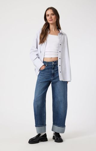 Mavi, Sandra Cuffed Wide Leg in Mid Brushed Classic Blue