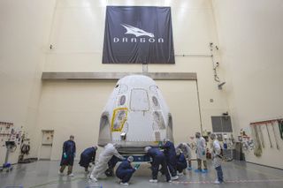 The SpaceX Crew Dragon spacecraft for the Demo-2 mission at Florida’s Space Coast on Feb. 13, 2020. 