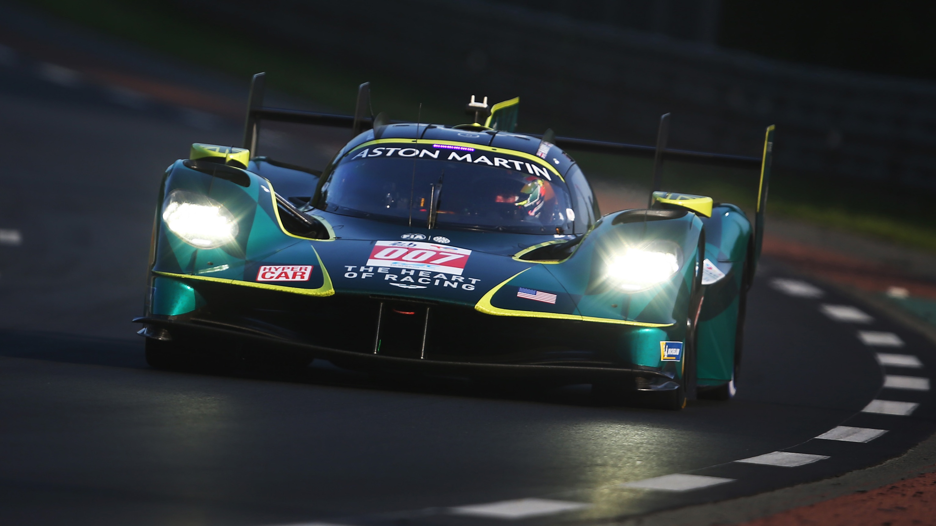 The #007 Aston Martin Thor Team, Aston Martin Valkyrie of Harry Tincknell, Tom Gamble, and Ross Gunn drives during first qualifying