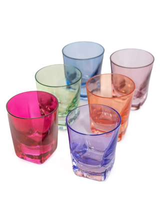 six colorful shot glasses