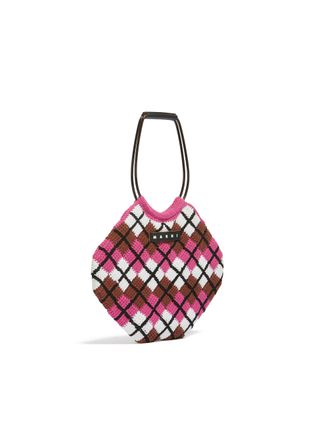 Pink Rhombus Cotton Knit Marni Market Handbag