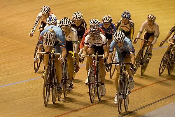 Riders in the womens' 20km points race final on night two of the Track World Cup in Melbourne.