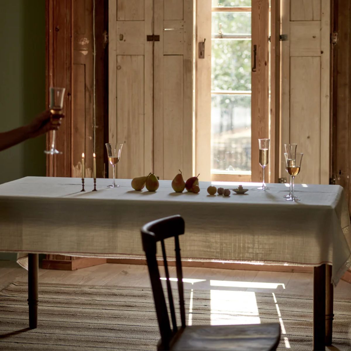 White linen tablecloth