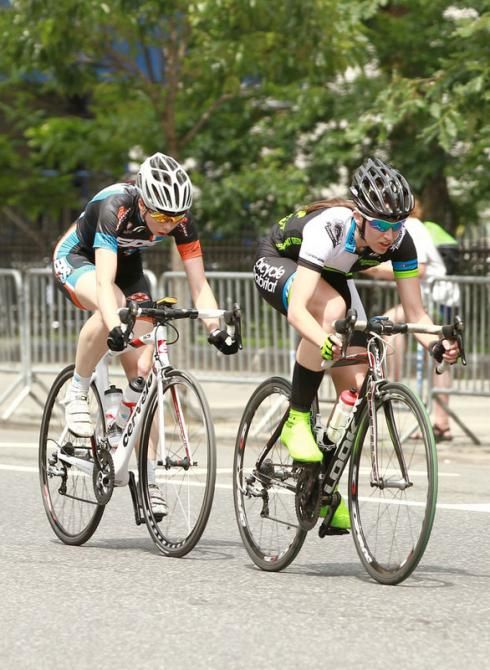 Danielle Kosecki (CRCA/Asphalt Green Cycling Team) tries to get away from Amy Cutler (Team EPS/CSS p/b Shebell &amp; Shebell).