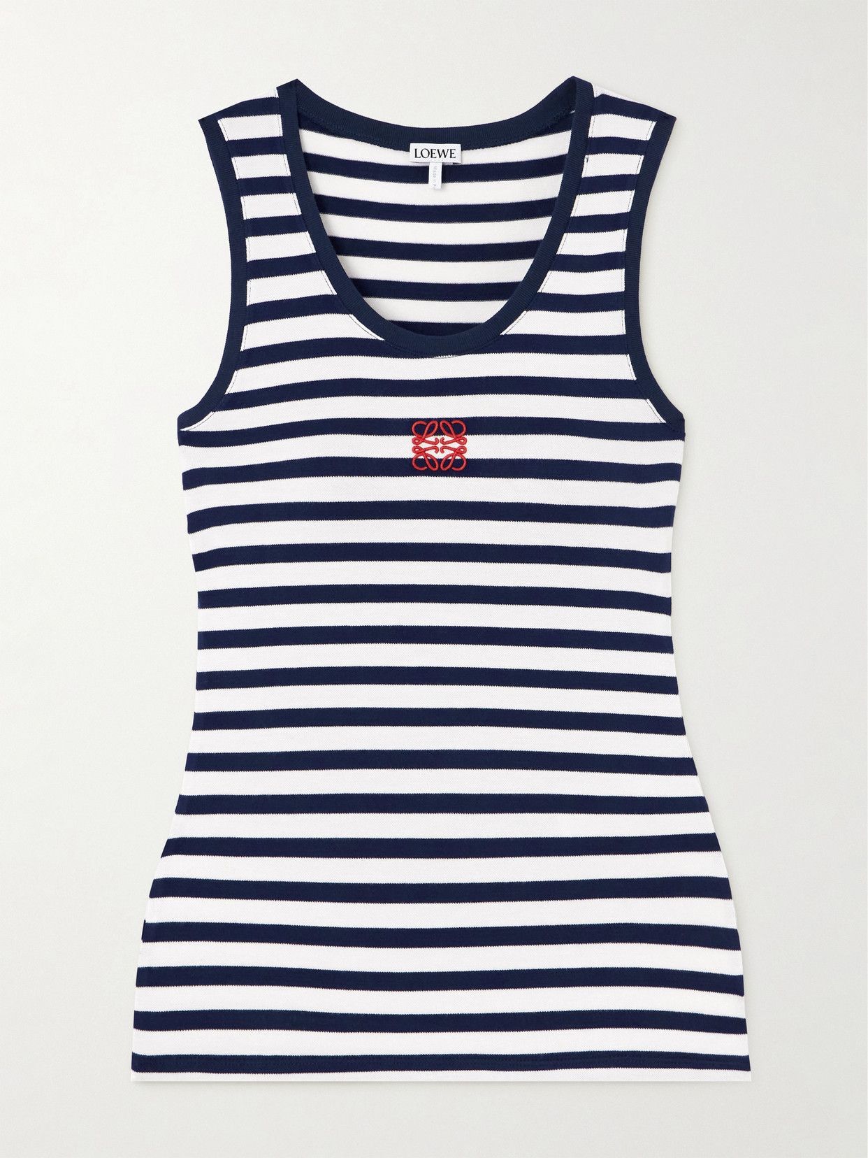 Anagram embroidered striped stretch-jersey top