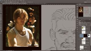 Line art work in progress using the photo reference
