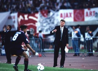 Ajax coach Louis van Gaal gives instructions during the 1995 Champions League final against AC Milan.