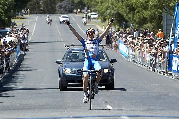 Travis Meyer (Garmin Transitions) takes out the men's open road race at the 2010 Australian Open Road Cycling Championships.