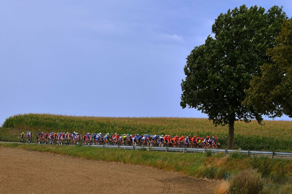 WAVRE BELGIUM AUGUST 17 Stan Dewulf of Belgium and Team Lotto Soudal Frederik Frison of Belgium and Team Lotto Soudal Kluge Roger of Germany and Team Lotto Soudal Caleb Ewan of Australia and Team Lotto Soudal Yellow Leader Jersey Peloton Landscape during the 41st Tour de Wallonie 2020 Stage 2 a 1723km stage from Frasnes Lez Anvaing to Wavre TourdeWallonie TRW2020 on August 17 2020 in Wavre Belgium Photo by Luc ClaessenGetty Images
