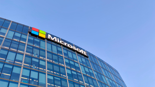 The Microsoft logo displayed on a building