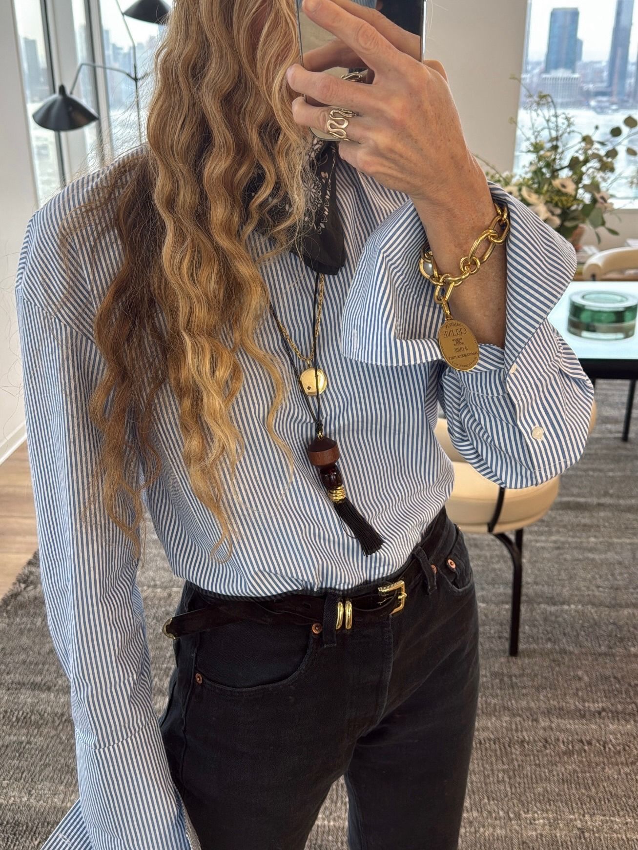Woman wearing the bandana-print trend.