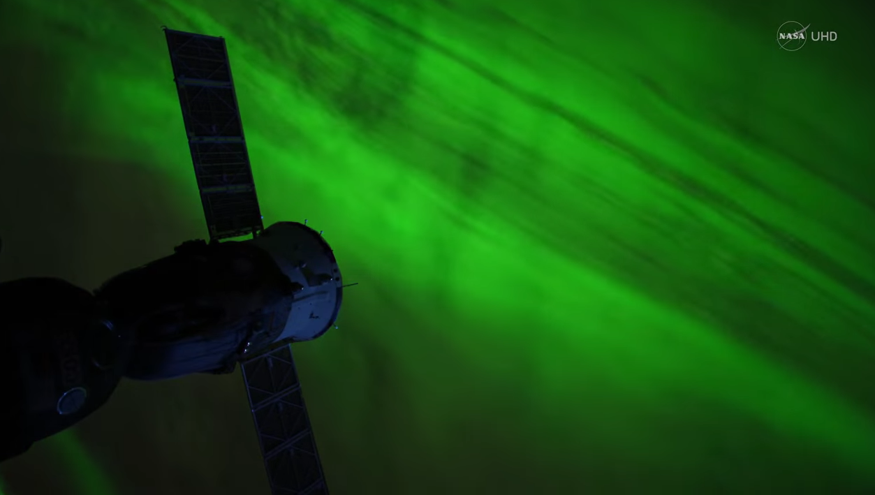 nasa uhd video still of aurora from ISS