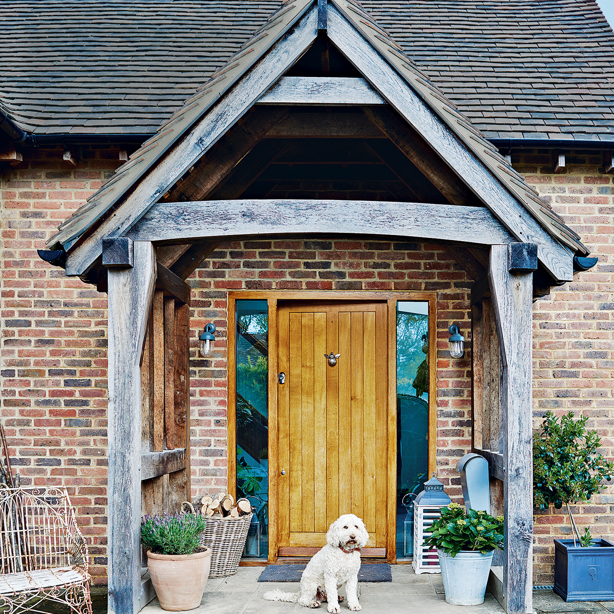 Wooden porch with dog